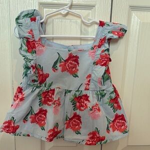 Janie and Jack Light Blue Floral Ruffle Top with Red Roses
